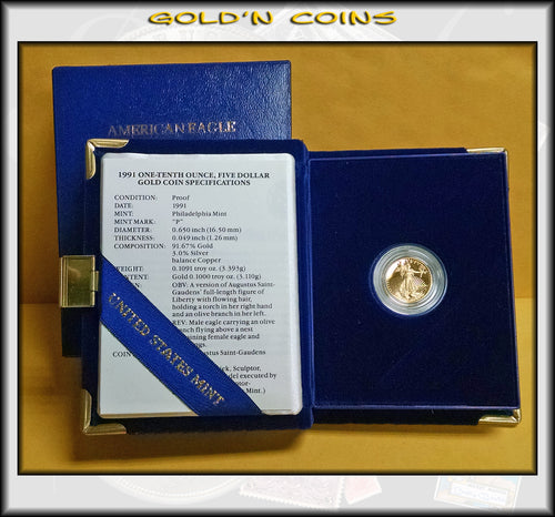 1991 Tenth Ounce Proof Gold American Eagle Original Government Packaging