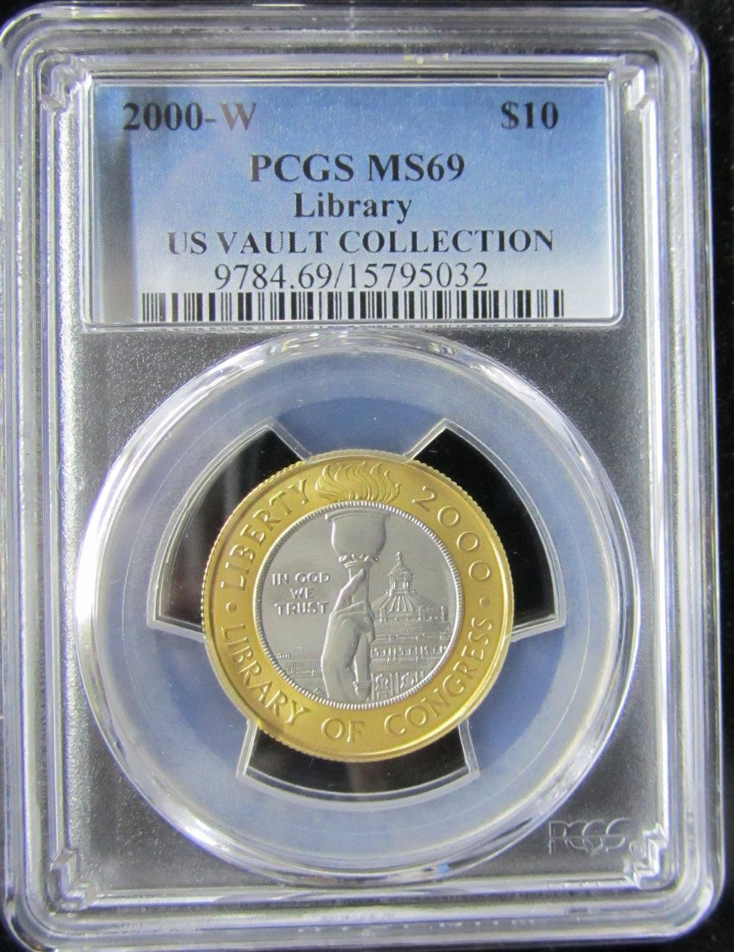 2000-W LIBRARY US VAULT COLLECTION $10 - GOLD, RHODIUM - GRADED PCGS MS69