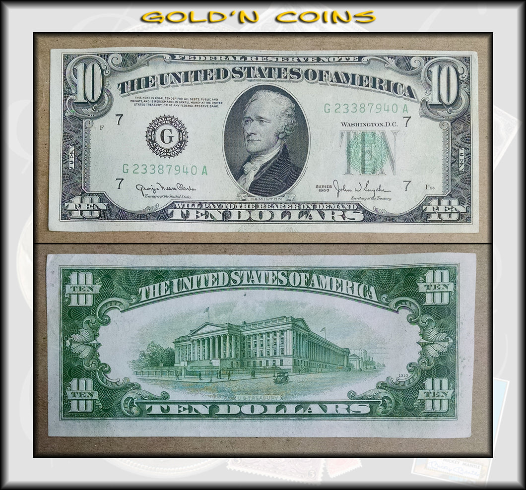 1950 United States $10 Federal Reserve Note Green Seal